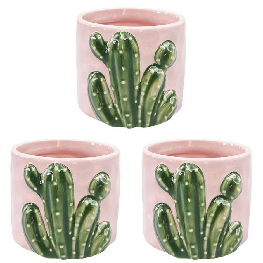 3PK Urban Ceramic Cactus Outdoor Garden Planter Pot 9x10cm Pink/Green