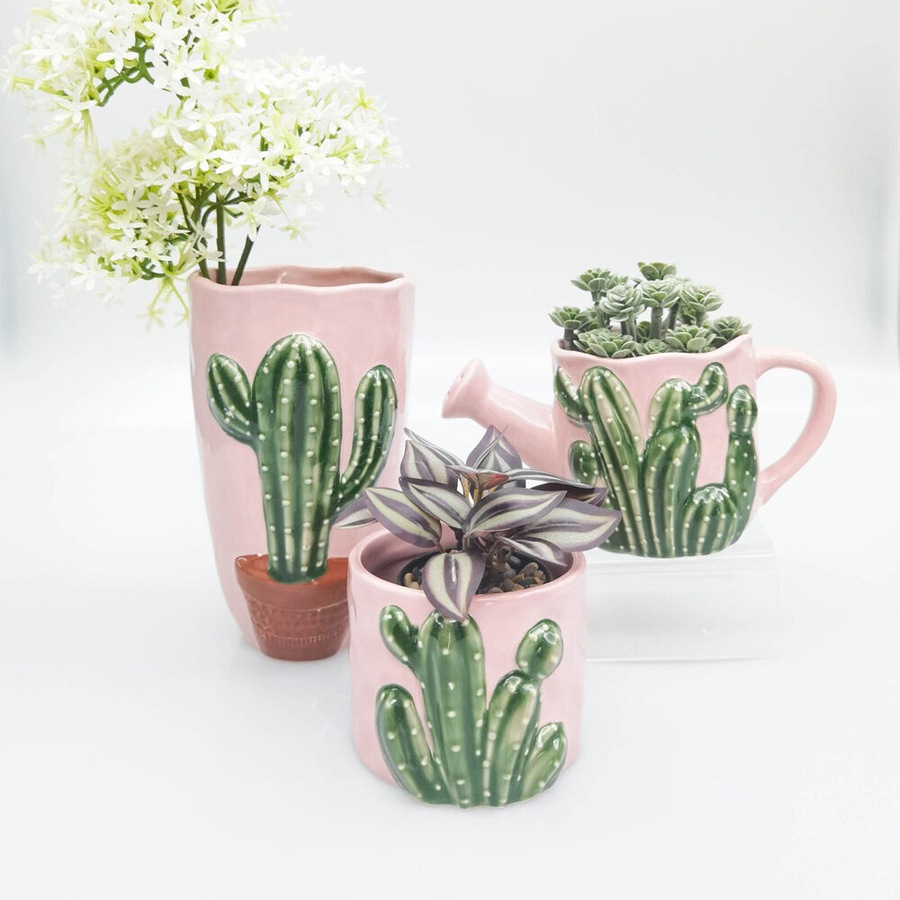 3PK Urban Ceramic Cactus Outdoor Garden Planter Pot 9x10cm Pink/Green