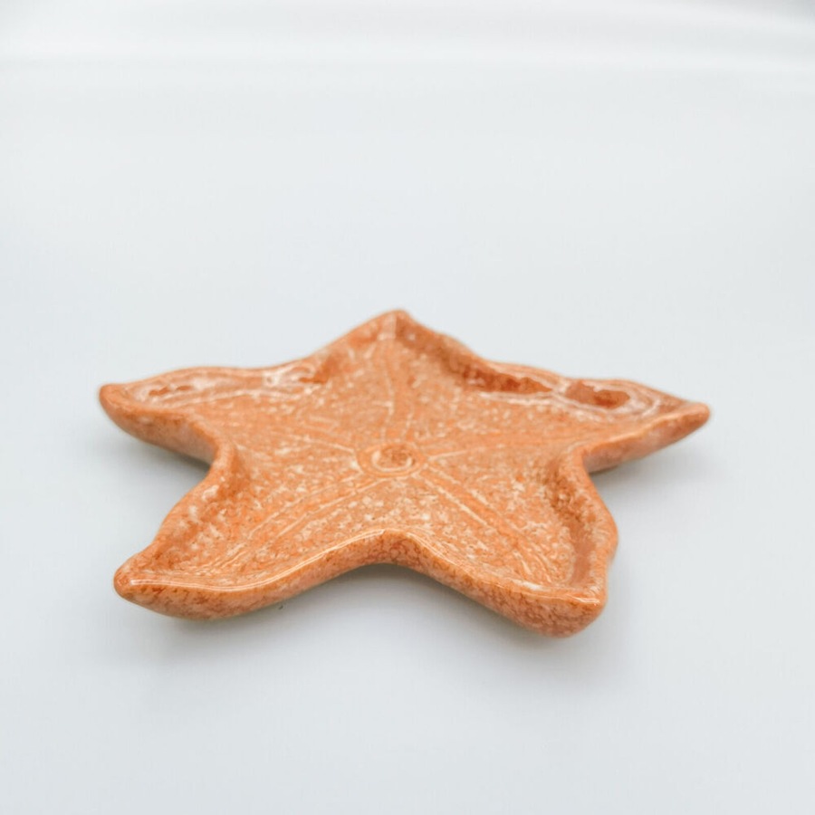 3PK Urban Ceramic Reef Star Fish Trinket Storage Tray Dish 2x16cm Orange