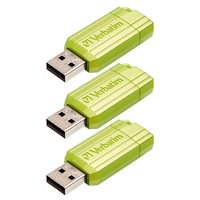 3PK Verbatim 16GB PinStripe USB 2.0 Drive/Pen Drive For Windows/Mac/Linux Green