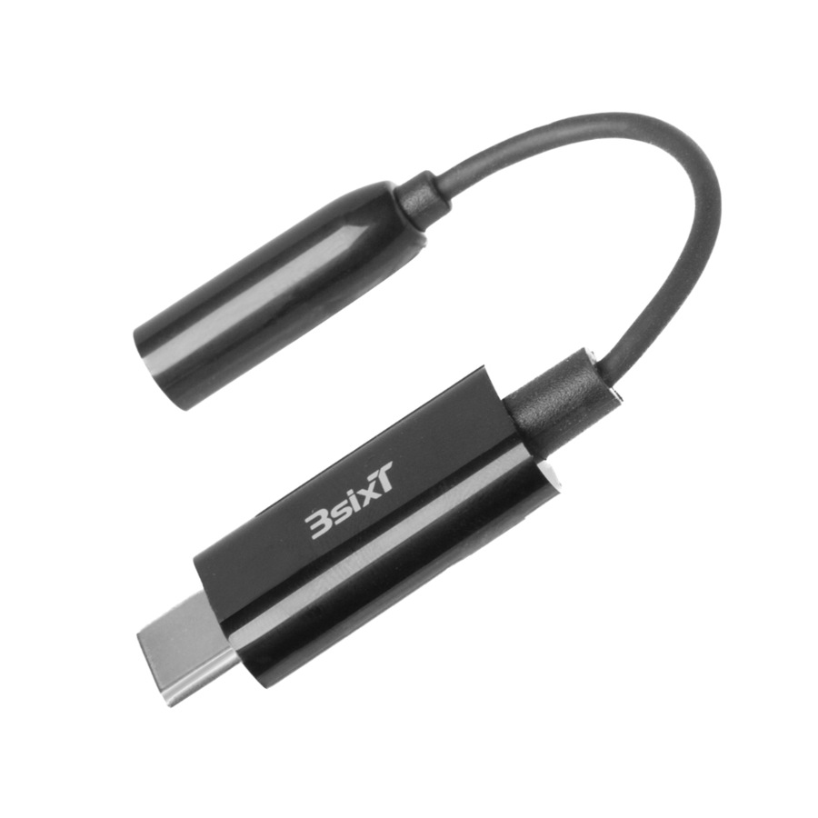 3sixT Hi-Res Audio Connector-USB-C to 3.5mm Cable 0.1m For Headphone Black
