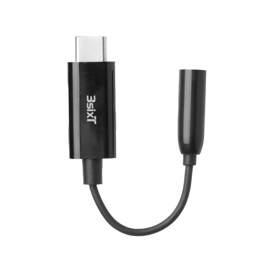 3sixT Hi-Res Audio Connector-USB-C to 3.5mm Cable 0.1m For Headphone Black