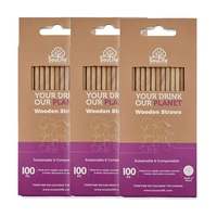 3x 100pc Eco SouLife Disposable/Compostable Biodegradable Wooden Drinking Straws
