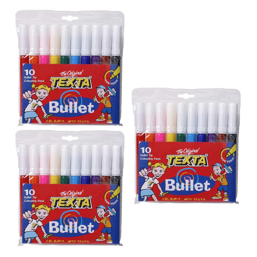 3x 10pc Texta Bullet Tip Colouring Pens Drawing Art Marker Water Based f/ Kids