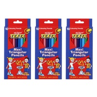3x 10pc Texta Maxi Triangular Colouring Pencils Drawing Coloured Sketch f/ Kids