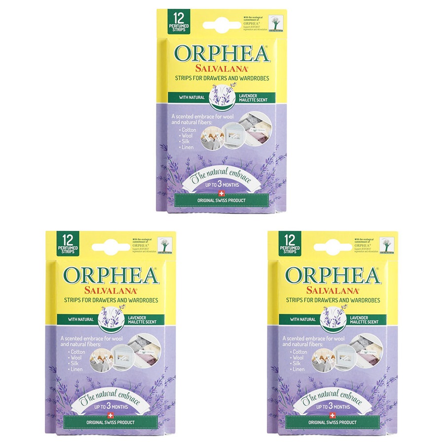 3x 12pc Orphea Lavender Natural Scented Clothes Protector Strips Drawers/Closets