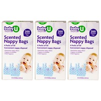 3x 200pc Baby U Scented Nursery Disposable Nappy Bags Diaper Disposal Storage