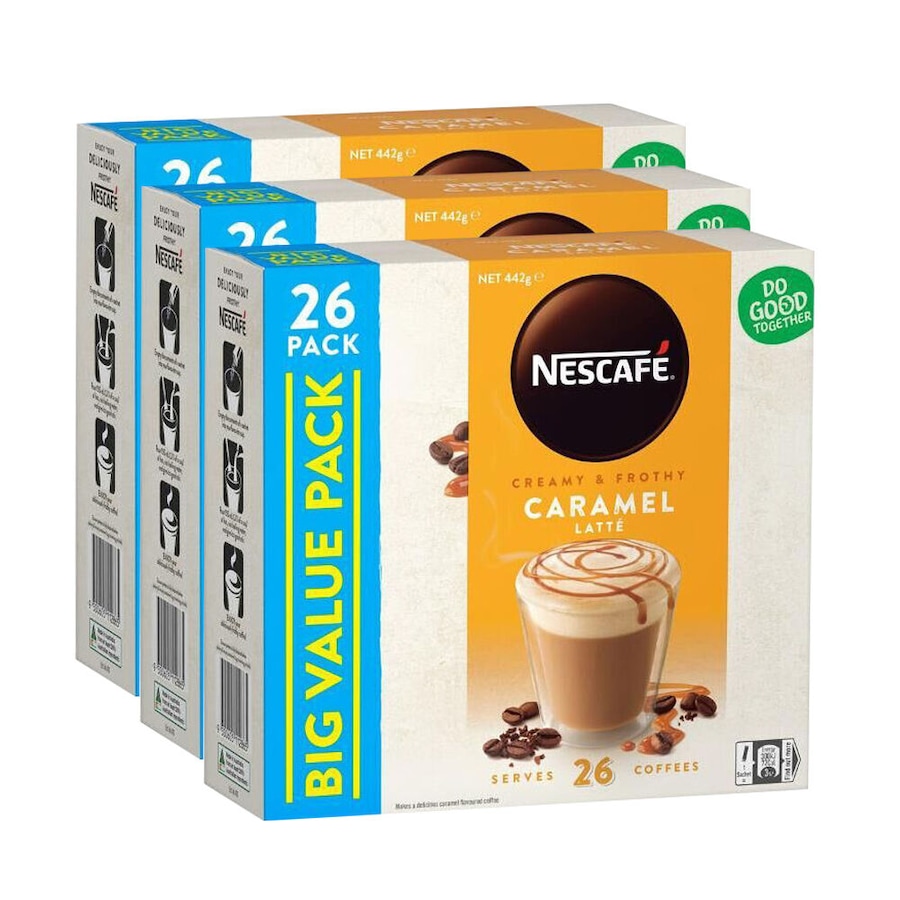 3x 26pc Nescafe Creamy & Frothy Caramel Latte Pack 442g Instant Coffee Powder