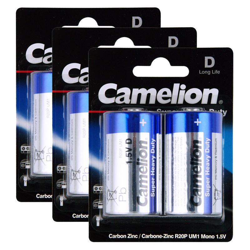 Buy 3x 2pc Camelion Super Heavy Duty D R20P UM1 1.5V Battery Carbon