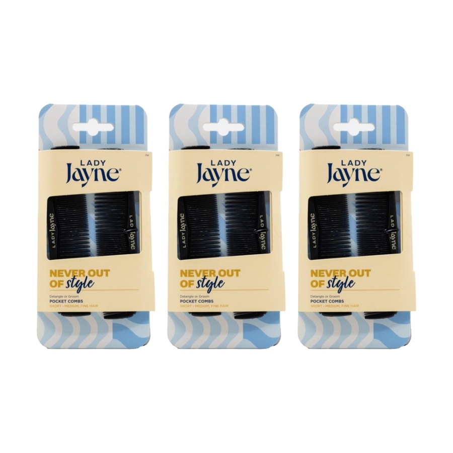 3x 2pc Lady Jayne Pocket Combs Brushes For Short-Medium Hair Black