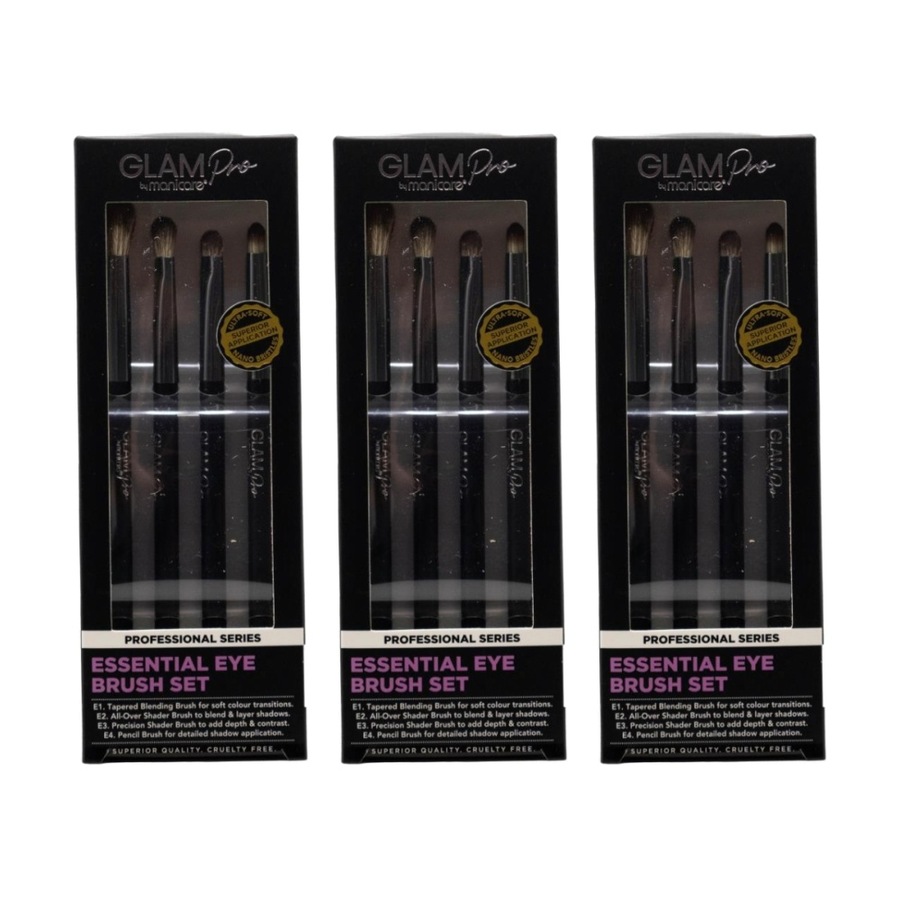 3x 4pc Manicare Essential Eye Brush Set Glam Pro Professional Series