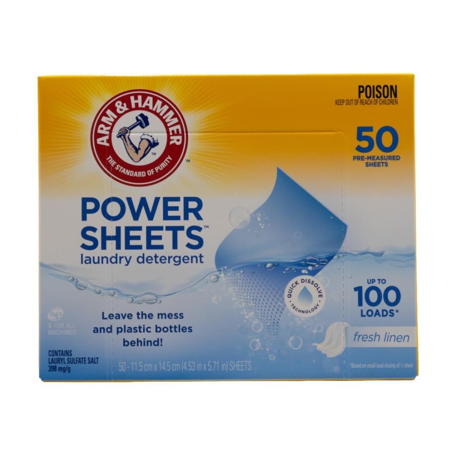3x 50pc Arm & Hammer Laundry Detergent Power Sheets Up To 100 Loads Fresh Linen
