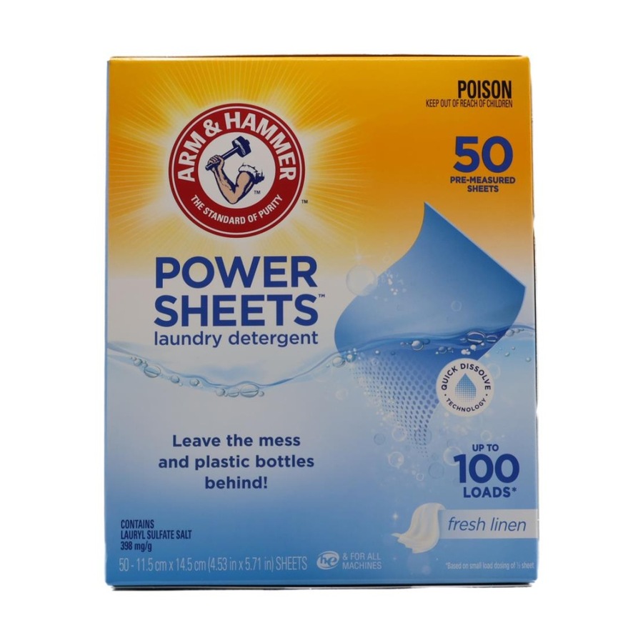 3x 50pc Arm & Hammer Laundry Detergent Power Sheets Up To 100 Loads Fresh Linen