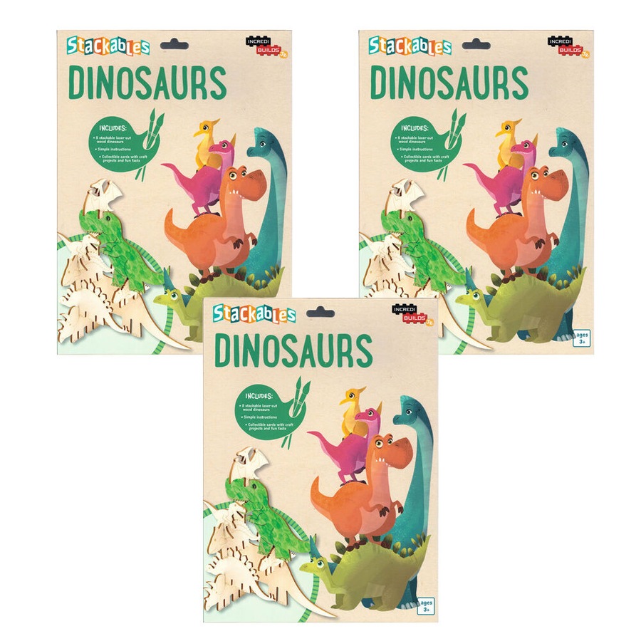 Buy 3x 8pc Incredi-Builds Stackables Dinosaurs Laser Cut Wooden Craft ...