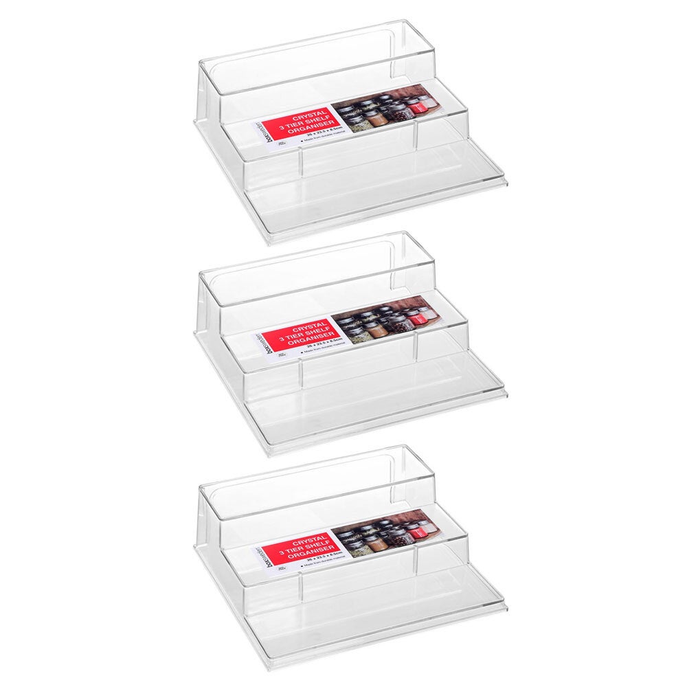 3x Boxsweden Crystal 3 Tier Shelf Home/Kitchen/Pantry Organiser Spice Rack