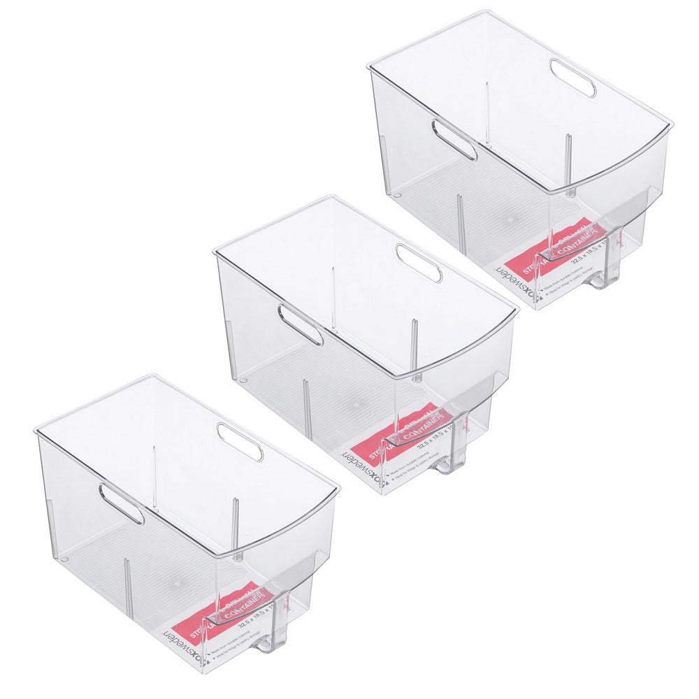 3x Boxsweden Crystal Plastic Storage Container/Bin 32cm Large Fridge/Pantry Bin