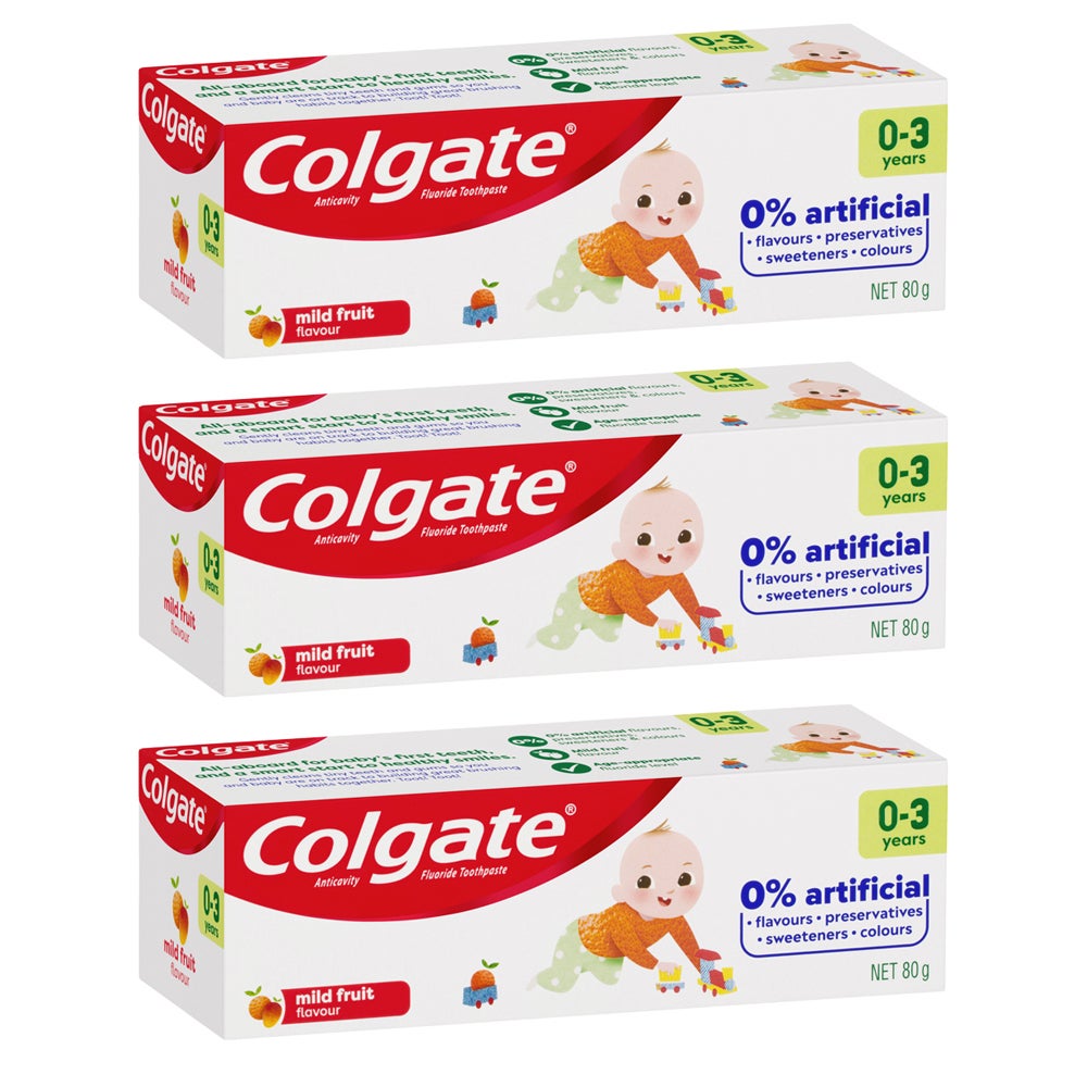 3x Colgate 80g Anti-Cavity Fluoride Kids/Children 0-3 Year Toothpaste Mild Fruit