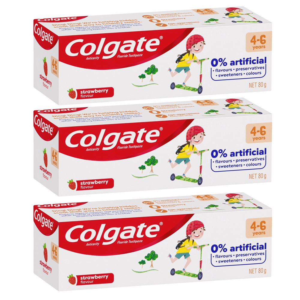 3x Colgate 80g Anti-Cavity Fluoride Kids/Children 4-6 Year Toothpaste Strawberry