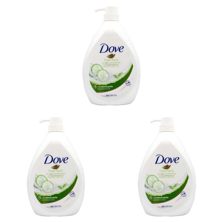 3x Dove 1000ml Body Wash Moisturising Liquid Bath Soap Cucumber/Green Tea Scent