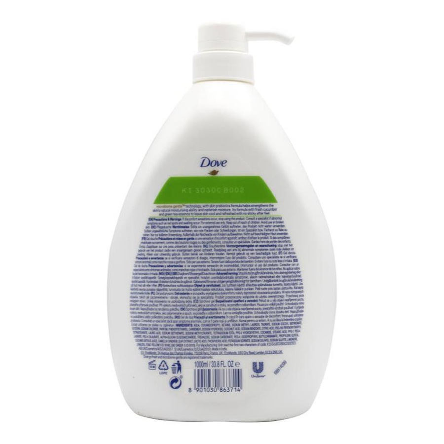 3x Dove 1000ml Body Wash Moisturising Liquid Bath Soap Cucumber/Green Tea Scent