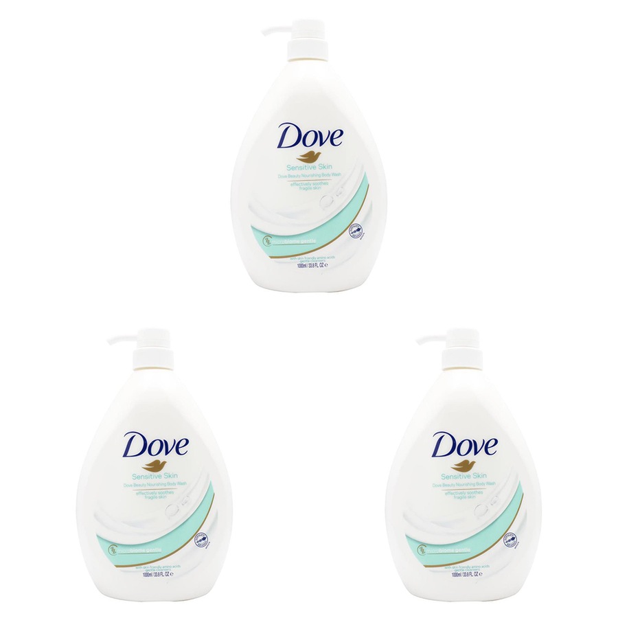 3x Dove 1000ml Body Wash Moisturising Liquid Shower Bath Soap For Sensitive Skin