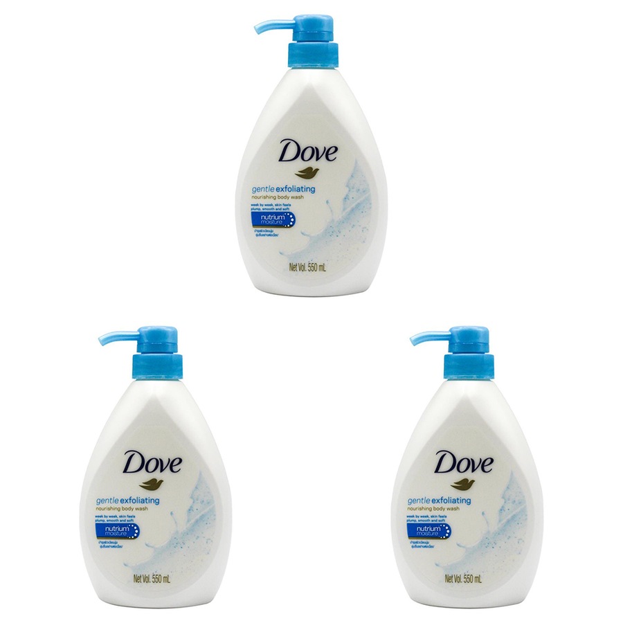 3x Dove 550ml Nourishing Body Wash Moisturising Bath Soap Gentle Exfoliating