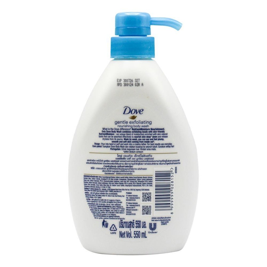 3x Dove 550ml Nourishing Body Wash Moisturising Bath Soap Gentle Exfoliating