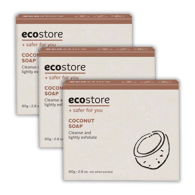3x Ecostore Boxed Soft Exfoliation 80g Coconut Body Wash/Skin Cleansing