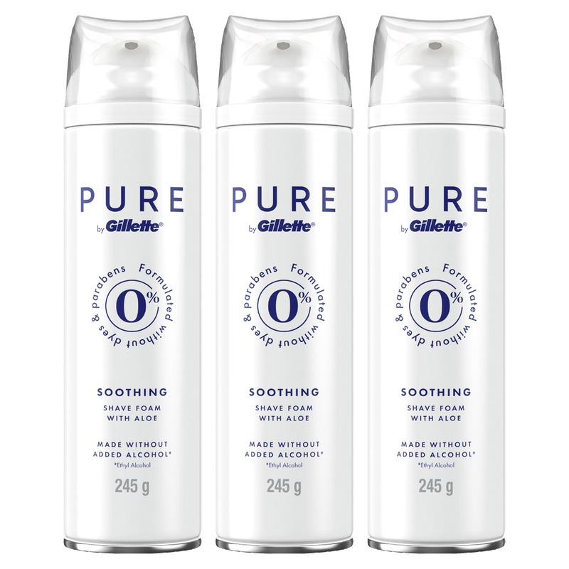 Buy 3x Gillette 245g Pure Soothing Facial Hair/Skin Shave/Shaving Foam With Aloe MyDeal