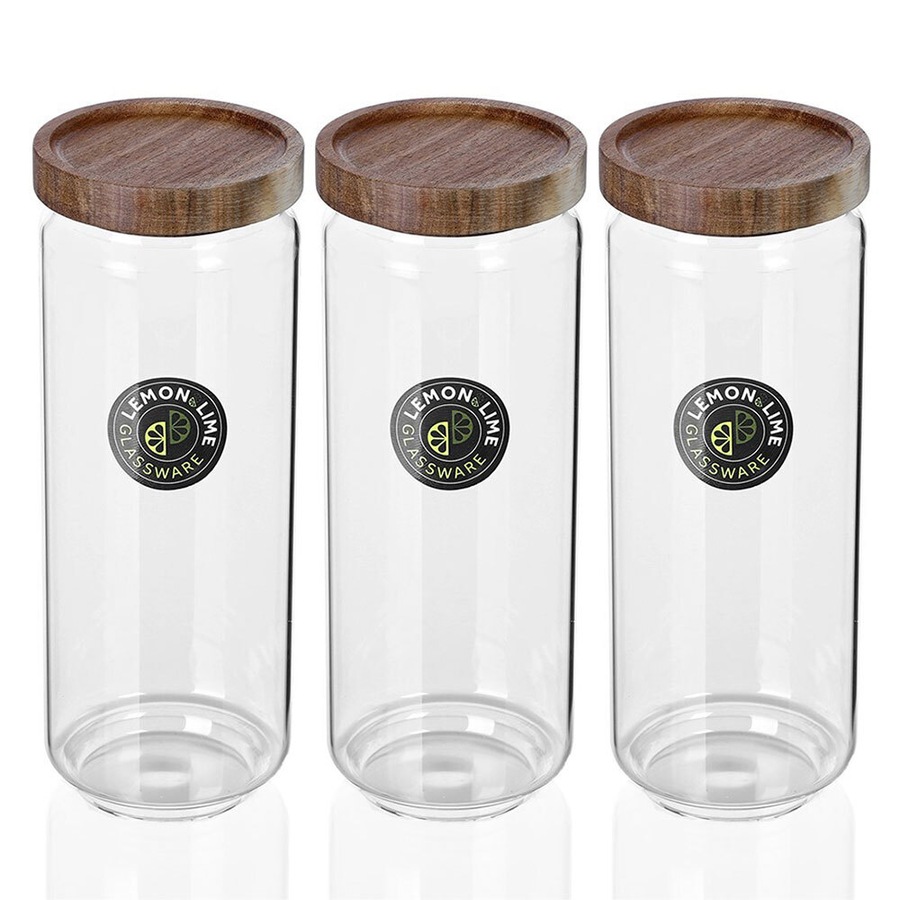 3x Lemon And Lime 1.4L Woodend Glass Canister Food/Storage Container/Jar Kitchen