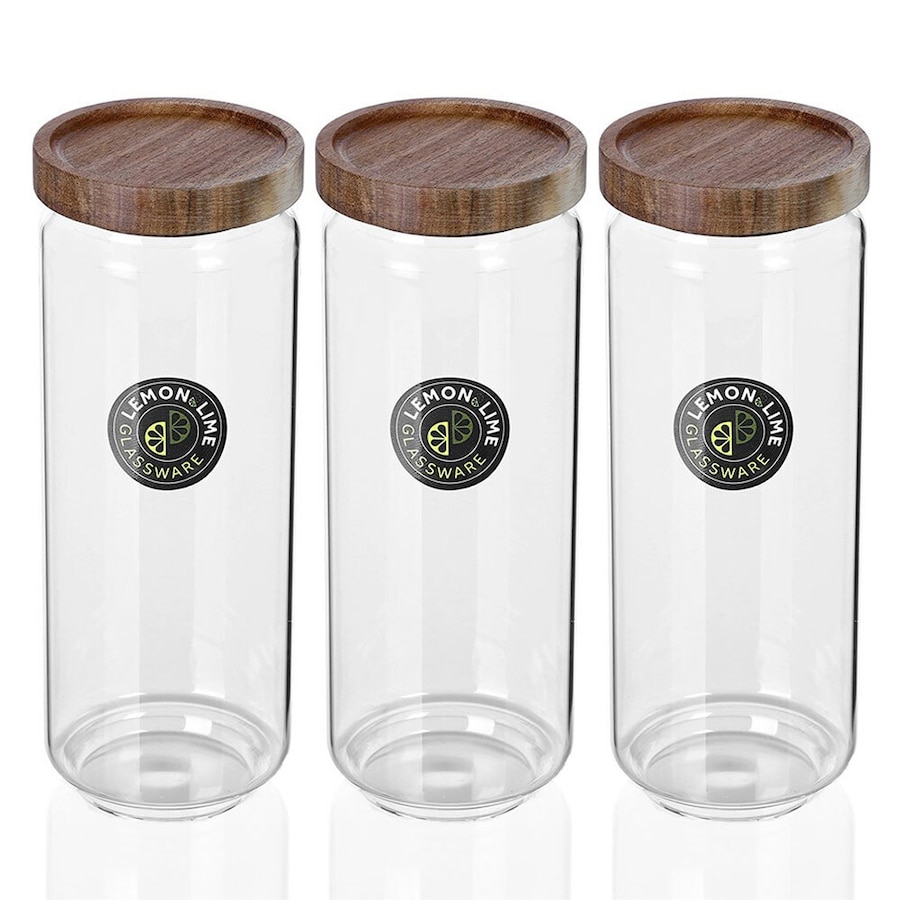 3x Lemon And Lime 1.4L Woodend Glass Canister Food/Storage Container/Jar Kitchen