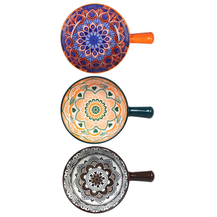 3x Lemon&Lime Moroccan 16cm Deco Ceramic Handled Soup Kitchen Serve Bowl Assort