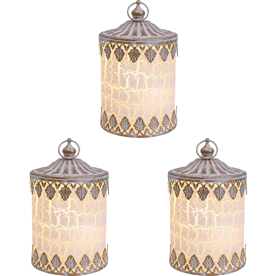 3x LVD Lantern LED Cannes Crackle Decorative Lighting Tabletop 13cm Home Decor