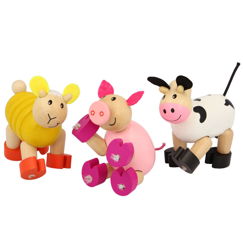 3x Majigg Wood Flexi Farm Animals 7cm Fun Collectibles Toys Kids/Children Assort
