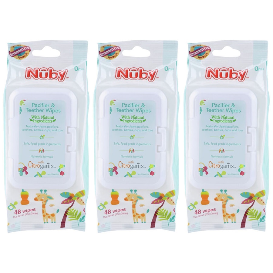 3x Nuby Non-Toxic Food Grade Citroganix Baby Pacifier and Teether Wipes White