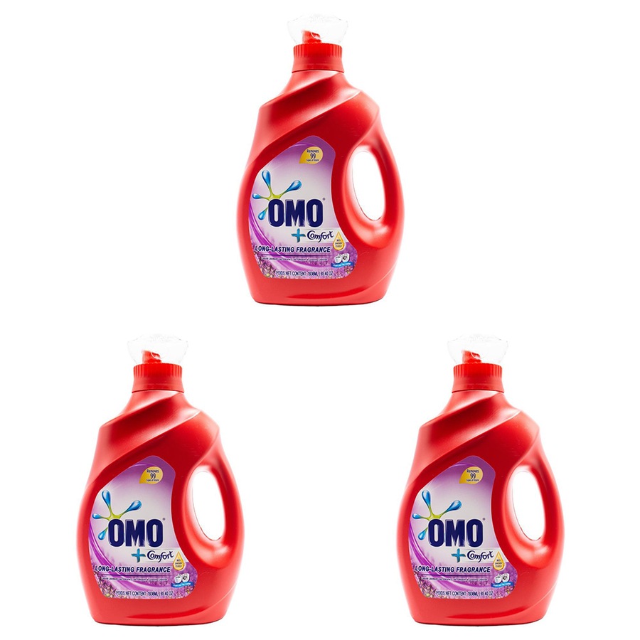 3x Omo Comfort Auto Liquid Laundry Detergent Lavender Front and Top Loader 1.9L