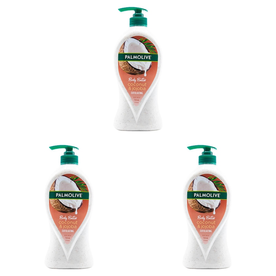 3x Palmolive 750ml Exfoliating Bodywash Bath Soap Body Butter Coconut & Jojoba