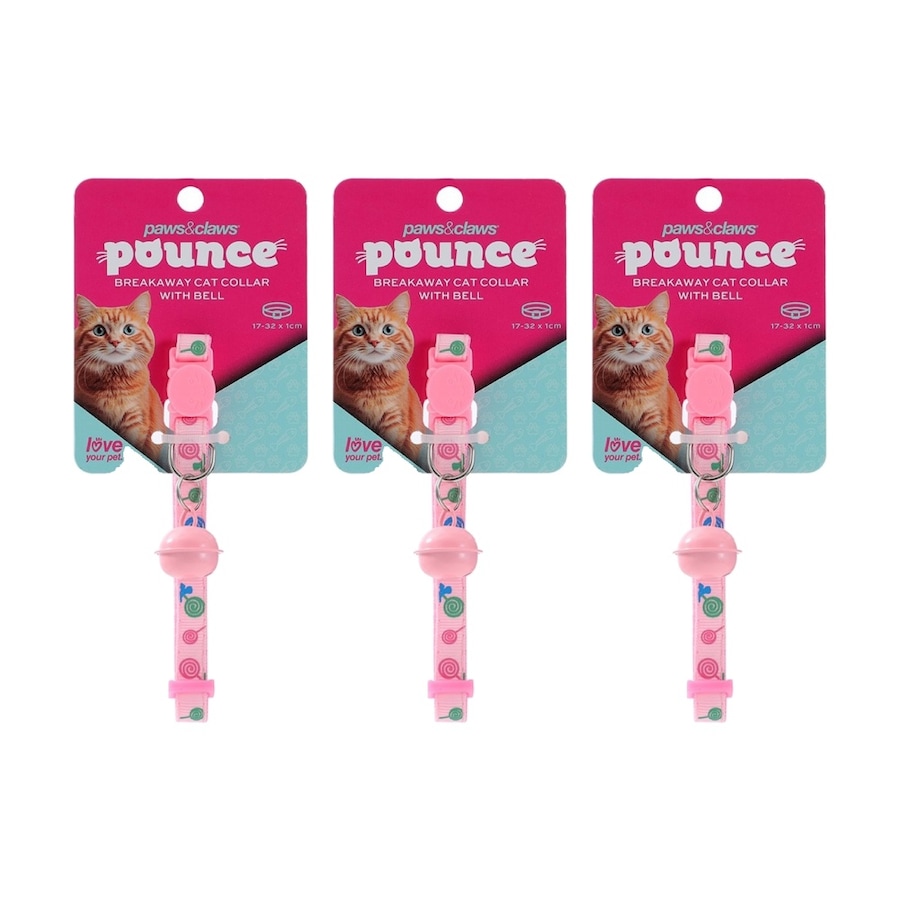 3x Paws And Claws Breakaway Cat Bell Collar Lollipop Print 17-32cm Assorted