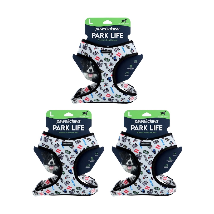 3x Paws And Claws Park Life Printed Pet Dog Harness Large 50-70cm Assorted
