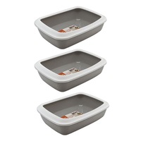 3x Paws & Claws 42cm x 13cm Pets/Cat/Kitten Litter Tray w/ Mess Guard White/Grey