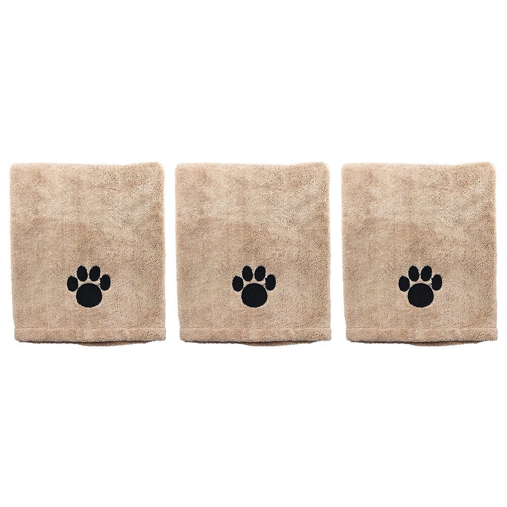 3x Paws & Claws 60x90cm Microfiber Drying Soft Towel Dogs/Cats/Pets Grooming BRN