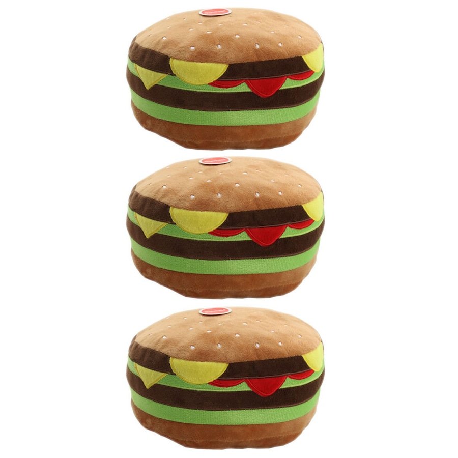 3x Paws & Claws Dog Toy 75cm Fast Food Mega Burger Bite Plush w/ Squeaker Assort