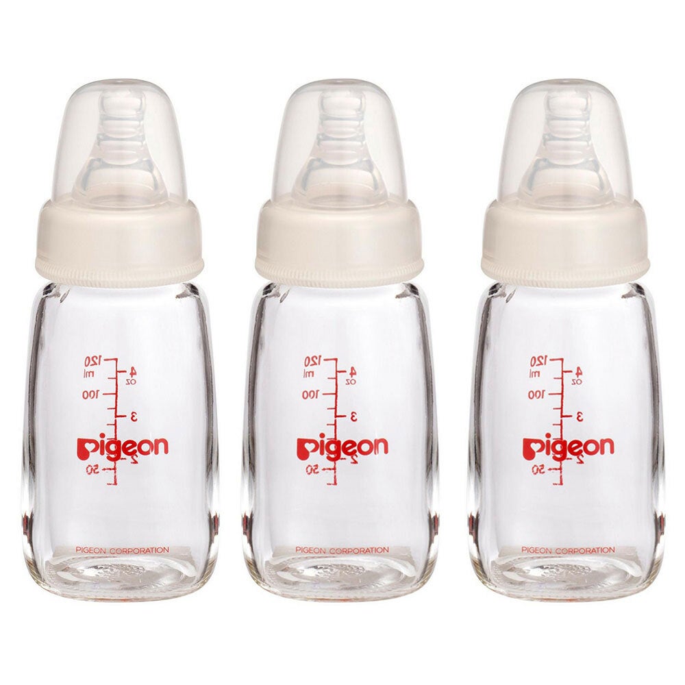 3x Pigeon Slim Neck Peristaltic 120mL Glass Feeding Bottle for Newborn Baby 0m+