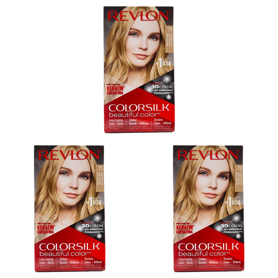 3x Revlon Colorsilk 3D Permanent Hair Color Dye w/ Keratin 73 Champagne Blonde
