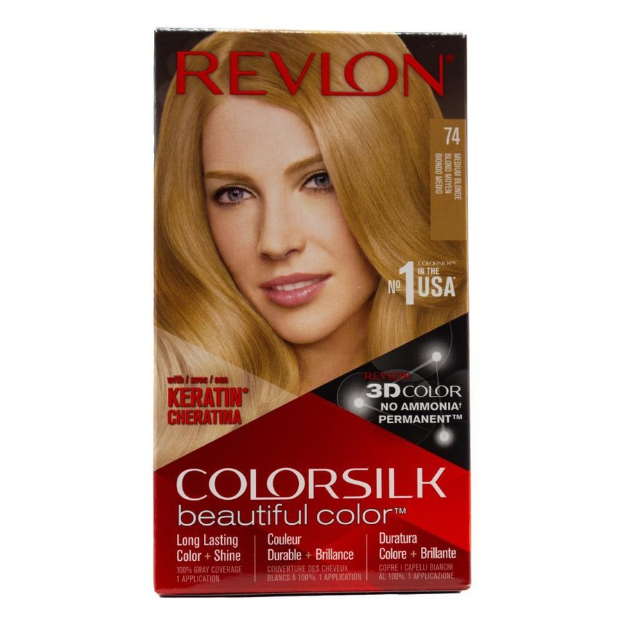 3x Revlon Colorsilk 3D Permanent Hair Color Dye w/ Keratin 74 Medium Blonde