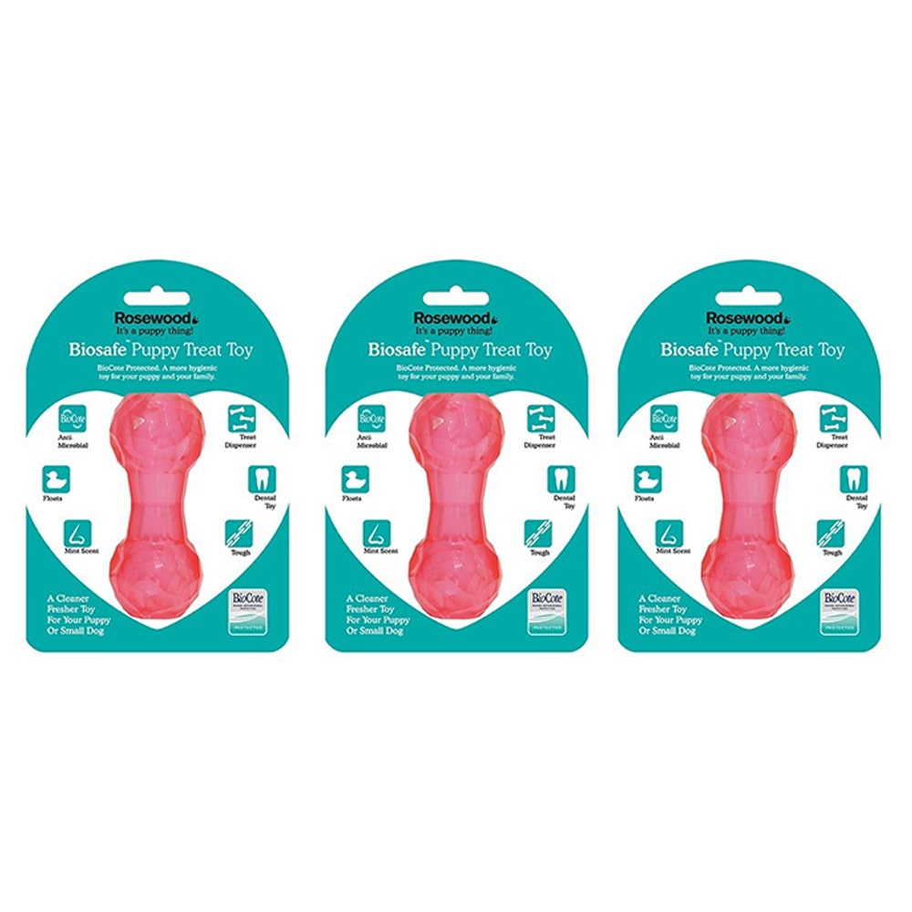 3x Rosewood Biosafe Puppy Treat Dispensing Dumbbell Pet Dog Train Play Toy Pink Australia