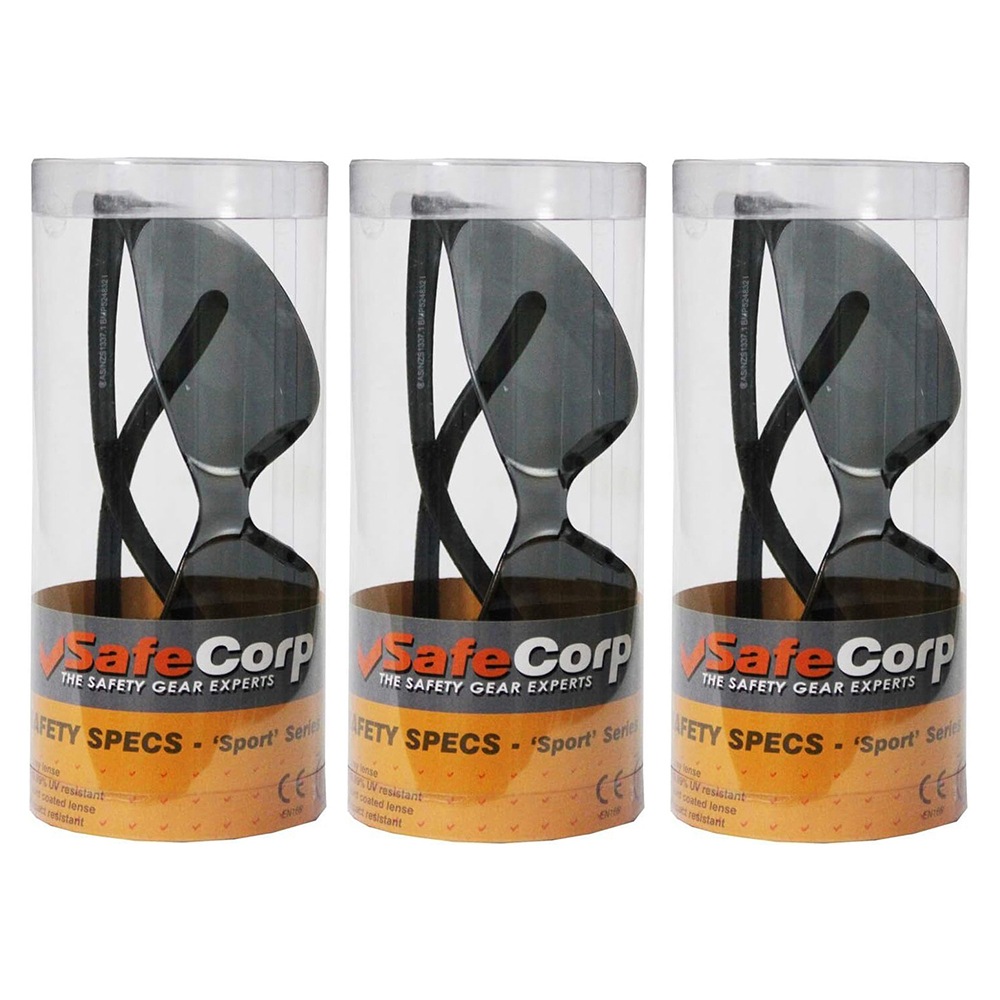 3x Safecorp PPE Safety Specs/Glasses/Glasses 'Sports' Series Grey Australia
