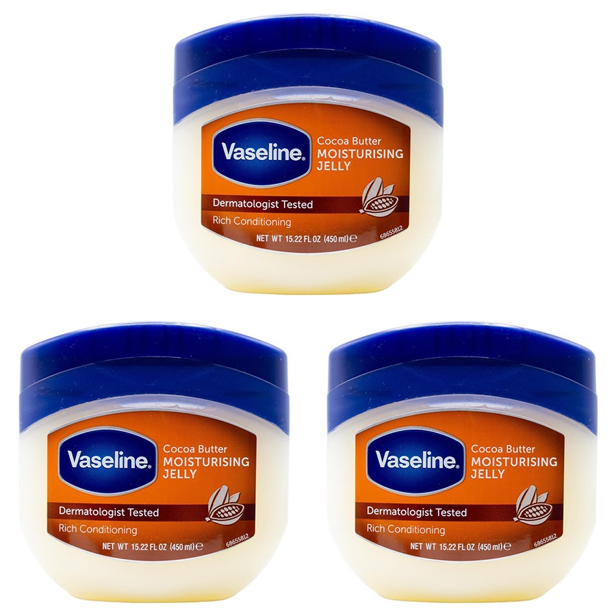 3x Vaseline 450ml Moisturising Petroleum Jelly Jar Moisturiser Balm Cocoa Butter