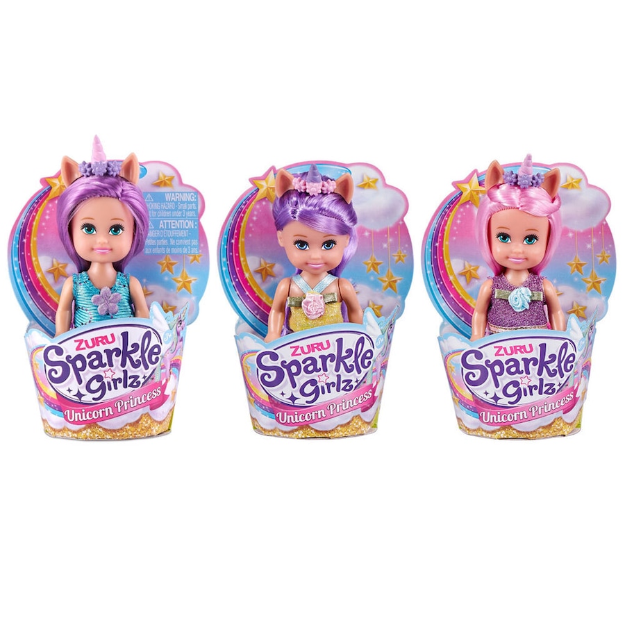 3x Zuru Sparkle Girlz 4.7" Unicorn Princess Cupcake Doll Toy Children Assort 3+