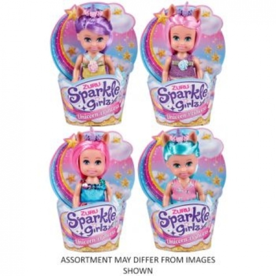 3x Zuru Sparkle Girlz 4.7" Unicorn Princess Cupcake Doll Toy Children Assort 3+